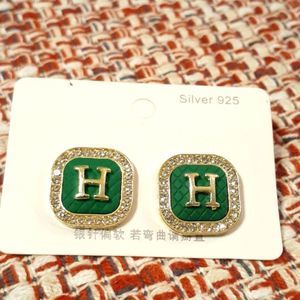 925 H Stud Earrings With Cubic Zirconia New With Tags